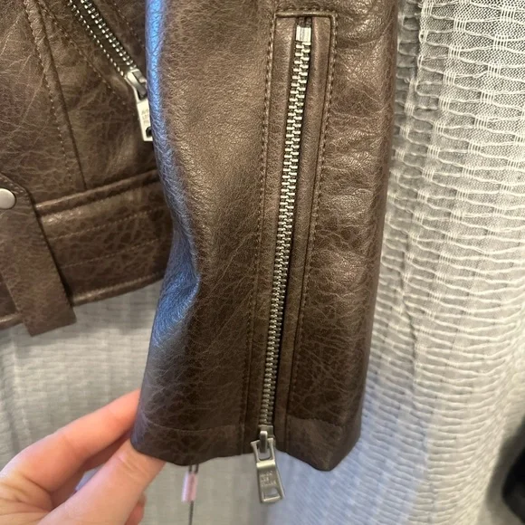 NWT - Textured Brown Leather Jacket -Sz L - Picture 7 of 11